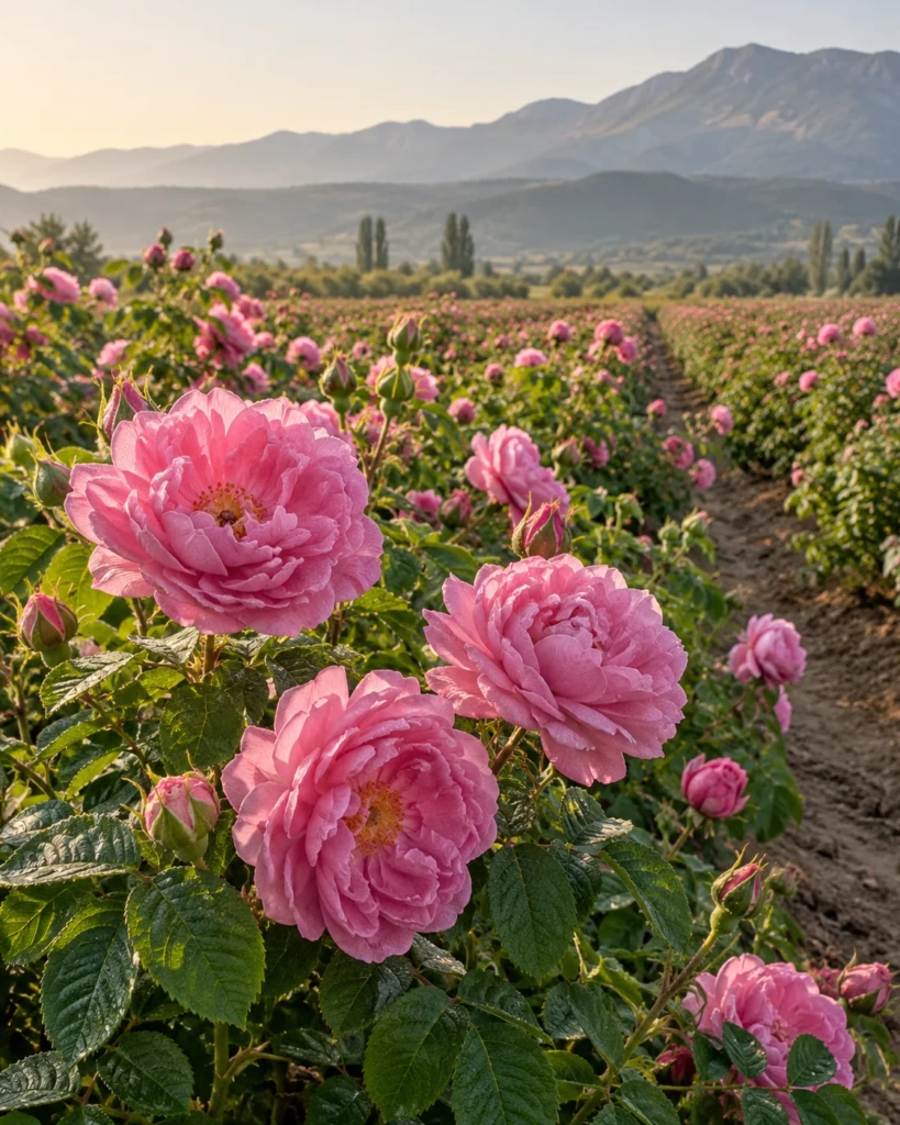 Isparta gül bahçesinde Rosa damascena hasadı